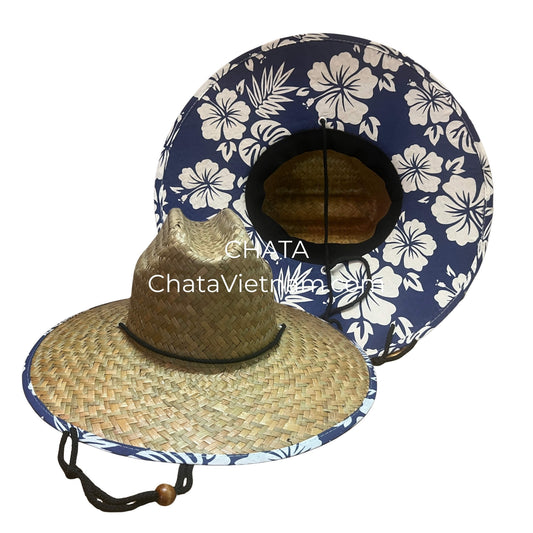 Wide Brim Straw Hats Wholesale Handwoven Blue Floral Lining L399